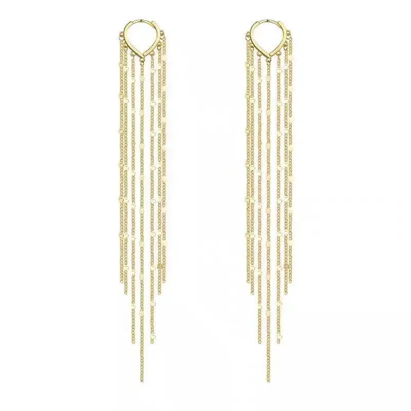 Gold Color Light Luxury Long Tassel Hoop Earrings Female Temperament Love Heart Dangle Earrings Handmade Jewelry Wedding Gift