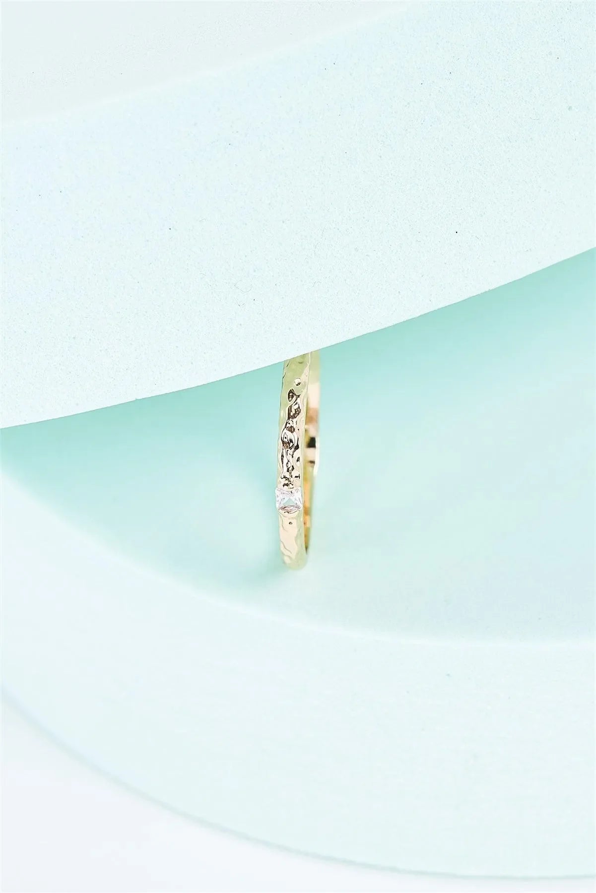 Gold Structured Band Faux Diamond Ring