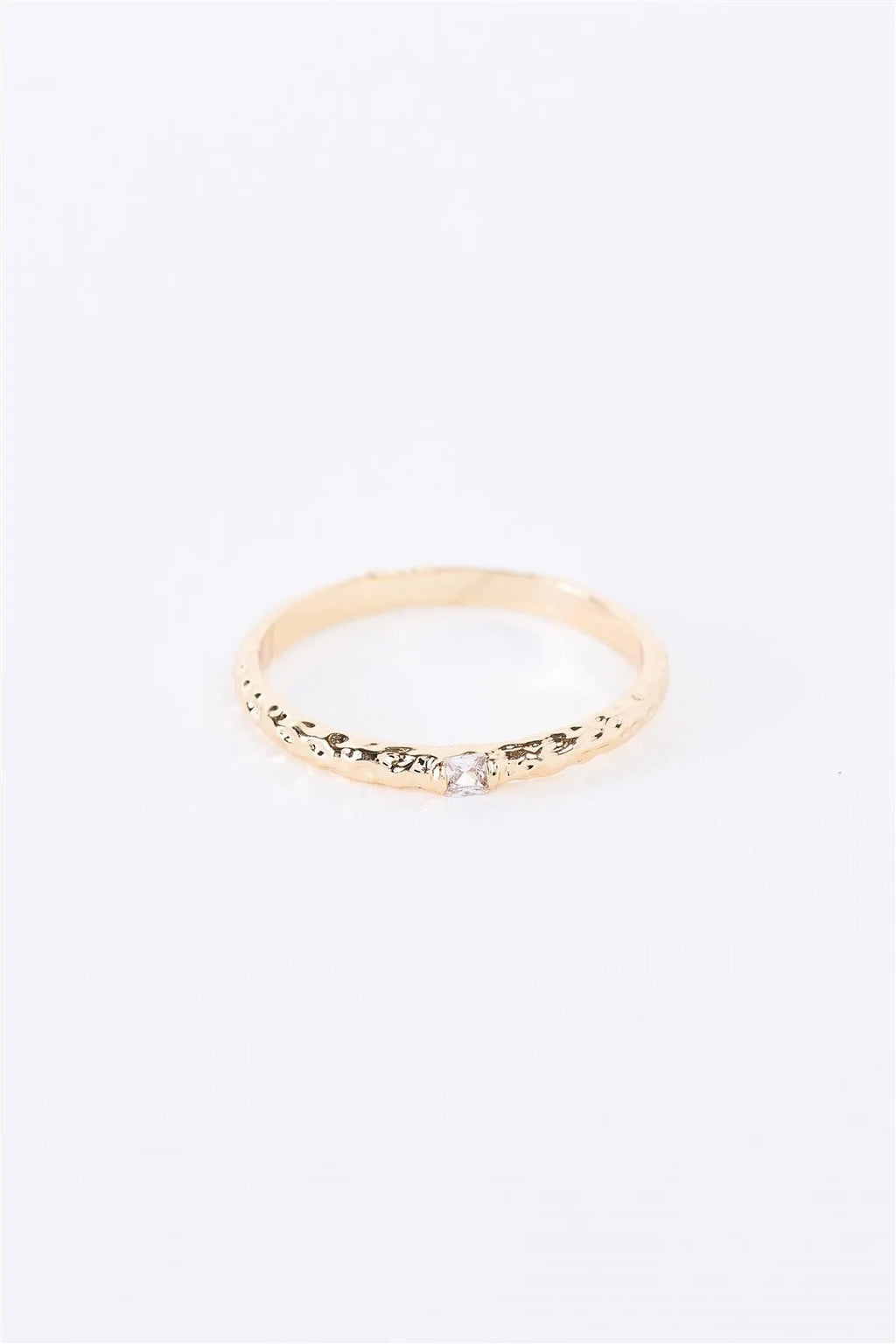 Gold Structured Band Faux Diamond Ring